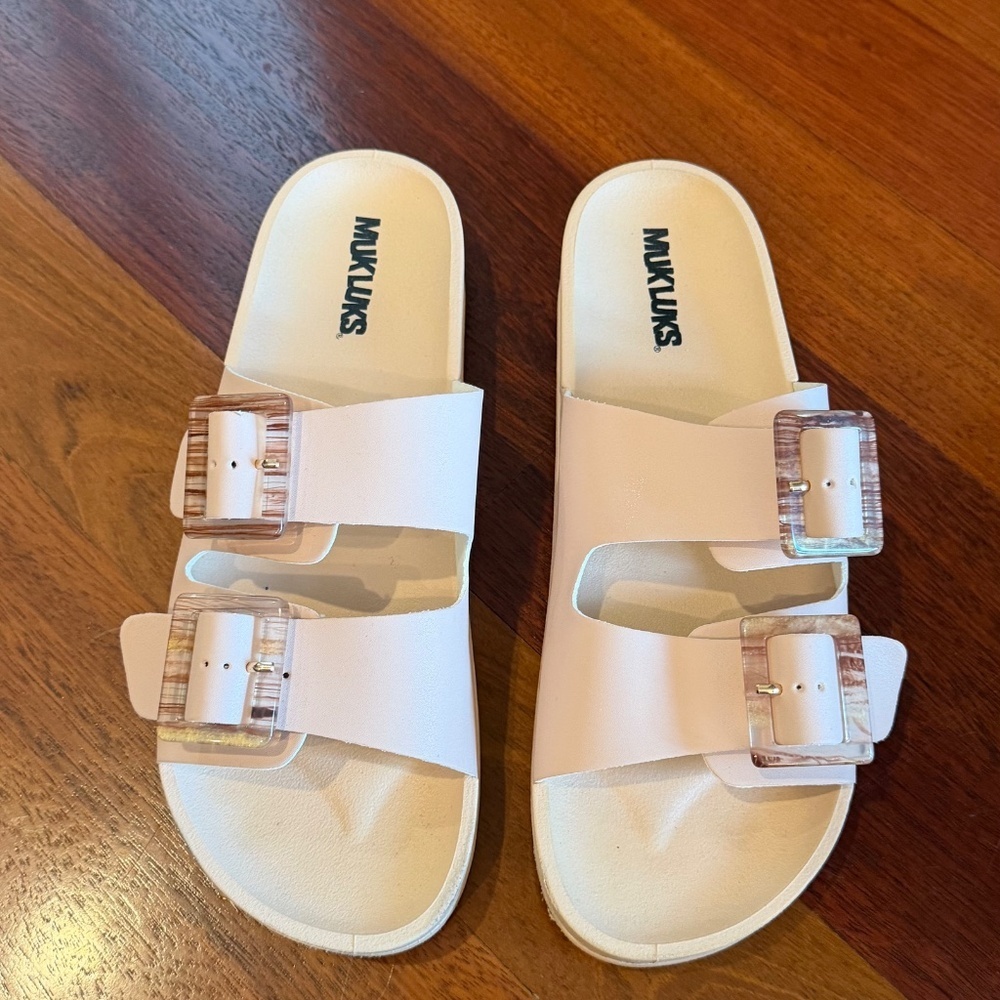 MUK LUKS Women's Grand Cayman Sandal, Slip-Ons, Pale Pink, Summer, Size 9